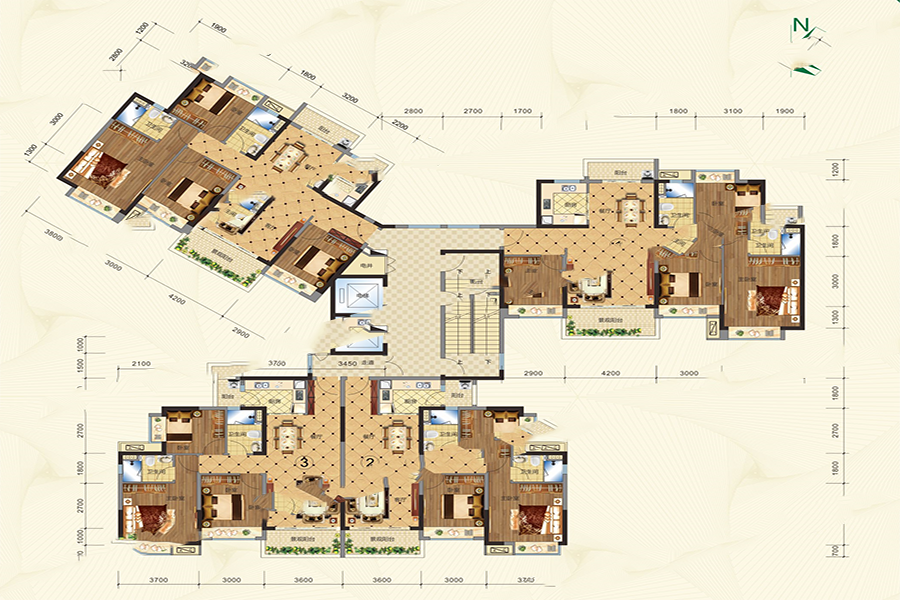 奥园·公园壹号1、2、3栋总户型分布 3室2厅2卫1厨 103.26㎡ 57.83万元-套