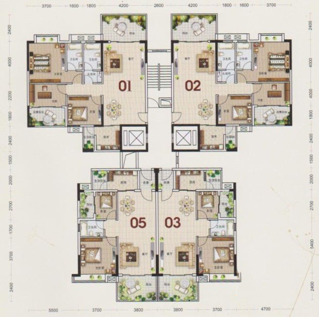 浩大·岭南新邨5-6栋户型标准层平面图 3室2厅2卫1厨 119㎡