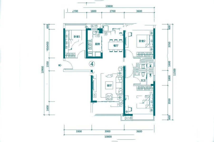 海伦堡·熙岸6号楼04户型 3室2厅2卫1厨 115.98㎡ 121.78万元-套
