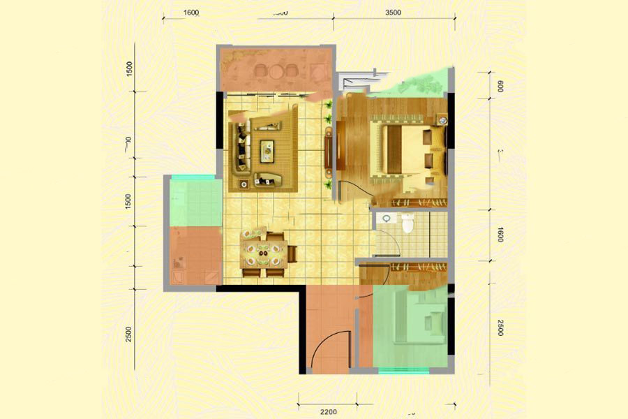 名城世家3幢02房 2室2厅1卫1厨 54.25㎡