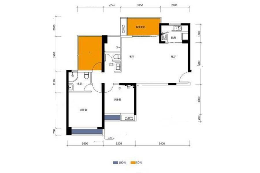 3-01户型 2室2厅2卫1厨 106㎡