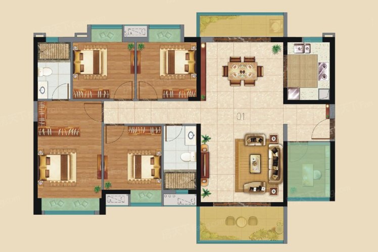 天润·清华园13号楼01户型141.45 ㎡