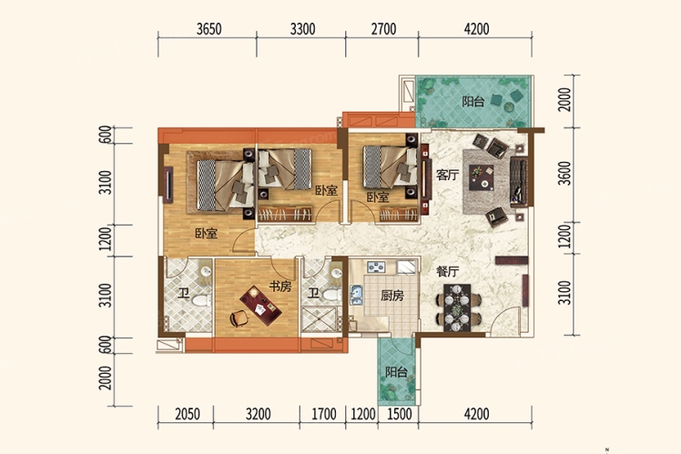 福祥花园7号楼01户型127 ㎡