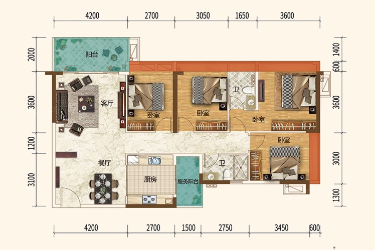 福祥花园7号楼02户型126 ㎡